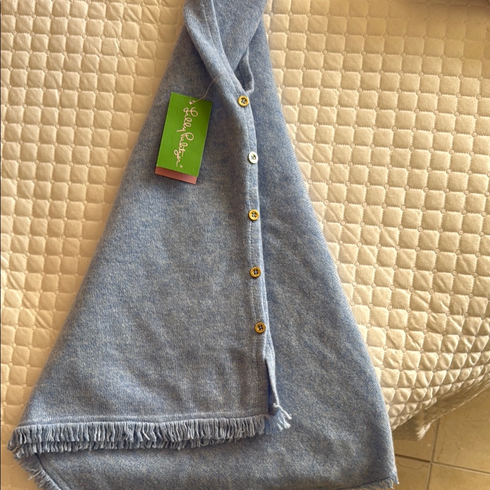 Lilly Pulitzer Cashmere Blue Wrap With Gold Buttons